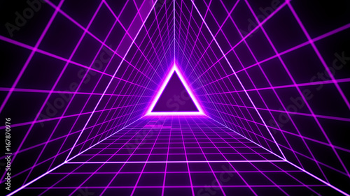 80's retro style background with triangle grid lights.