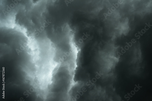 Black cloud and thunderstorm before rainy, Dramatic black clouds and dark sky