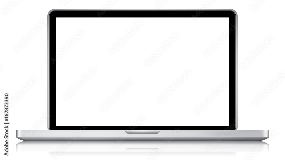Realistic modern laptop computer with blank screen and reflected shadow isolated on white background Realistic modern laptop computer with blank screen and reflected shadow isolated on white background