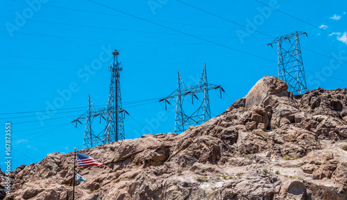Hoover Dam, Nevada. High voltage transmission line supports