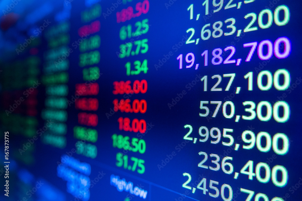 Stock market graph and ticker with blue screen for stock exchange analysis Stock market graph and ticker with blue screen for stock exchange analysis