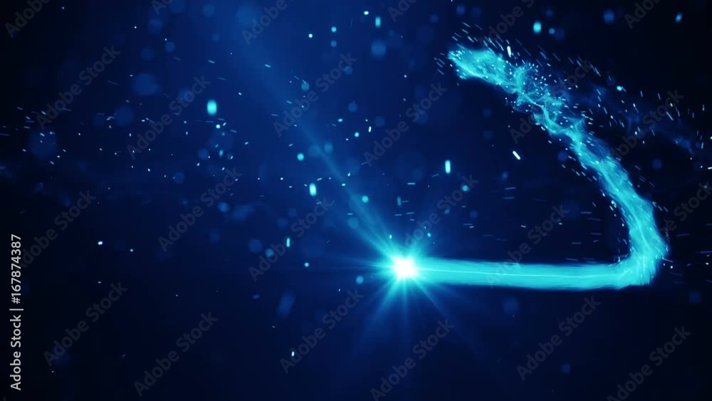 Rushing blue light sourse with trail. Abstract 3D render seamless loop animation 4k UHD (3840x2160)
