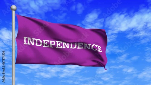 Computer generated an independence flag loop waving in wind and against a cloudy blue sky