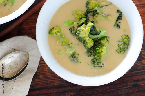 Homemade soup with broccoli, balanced meal