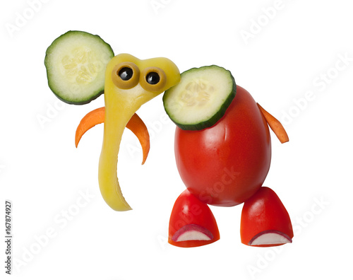 Elephant made of tomato, pepper and cucumber