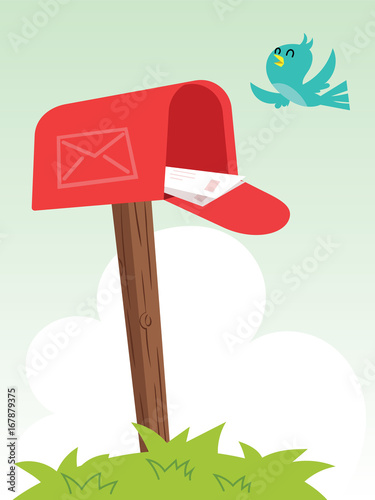 cartoon mailbox and bird