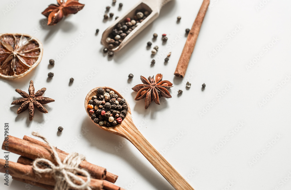 spices in a spoon isolated on white background, spices in a spoon isolated on white background,
