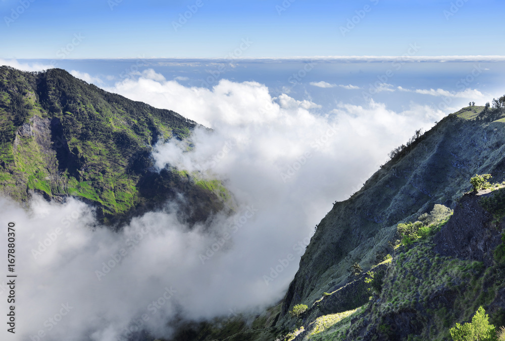 Beautiful panorama on the peak of Mount Rinjani