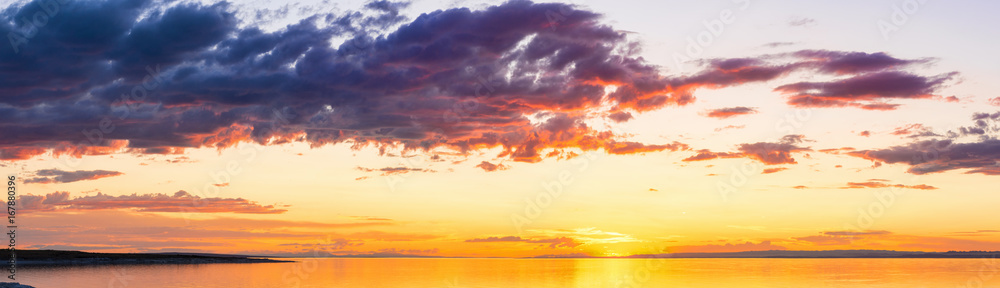 panoramic view rippled surface of cold sea at sunrise
