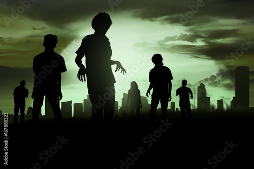фотографія Silhoutte of zombies walking