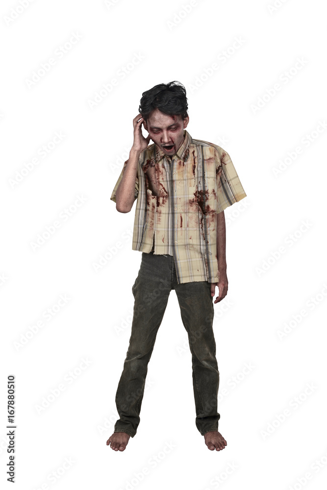 Portrait of scary asian zombie man in clothes Portrait of scary asian zombie man in clothes