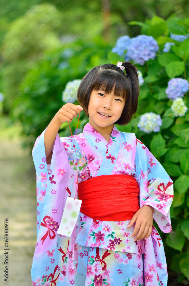浴衣の女の子 紫陽花 Stock Photo Adobe Stock