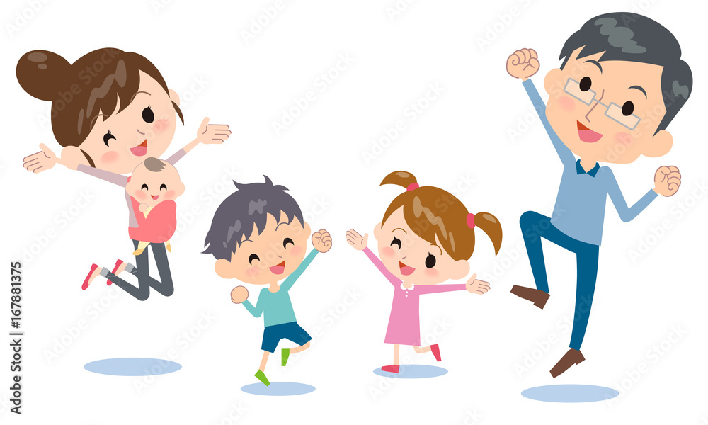 family 2 generations jump side by side family 2 generations jump side by side