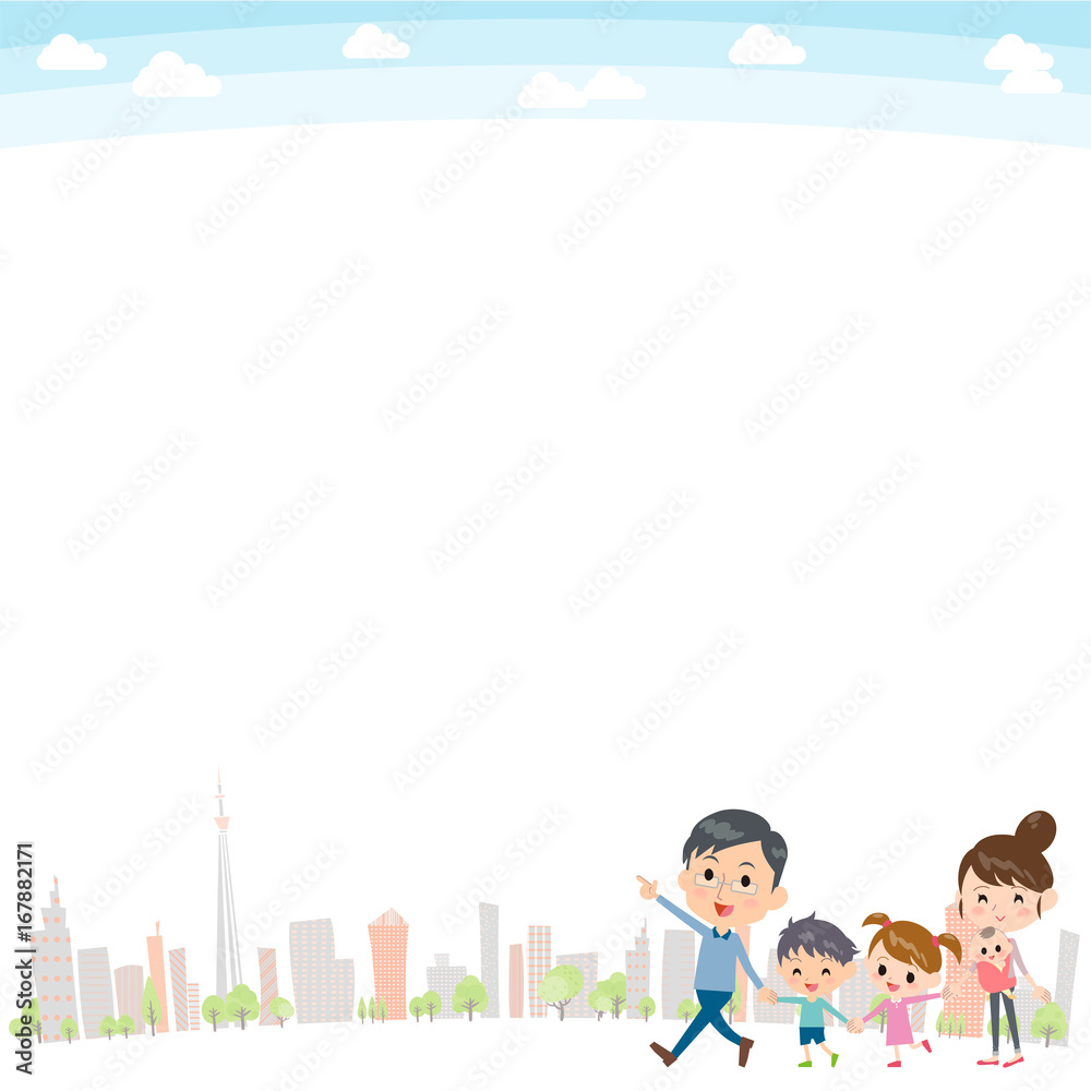Hand holding family 2 generations Walking city White back Hand holding family 2 generations Walking city White back