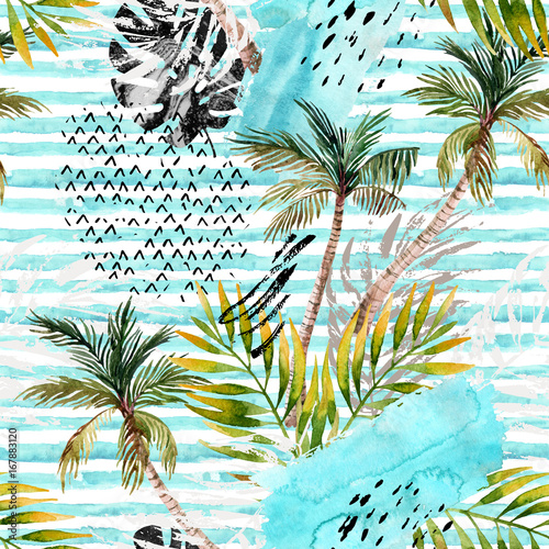 Abstract watercolor summer seamless pattern.