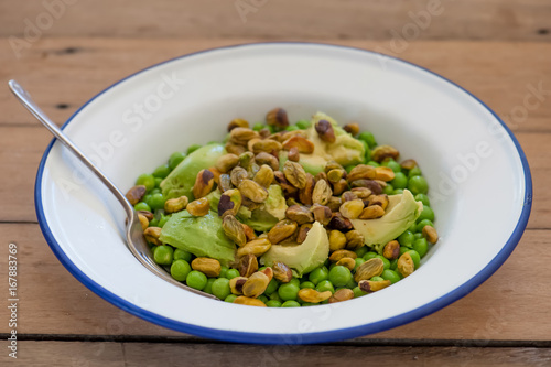 Homemade salad with peas, balanced meal