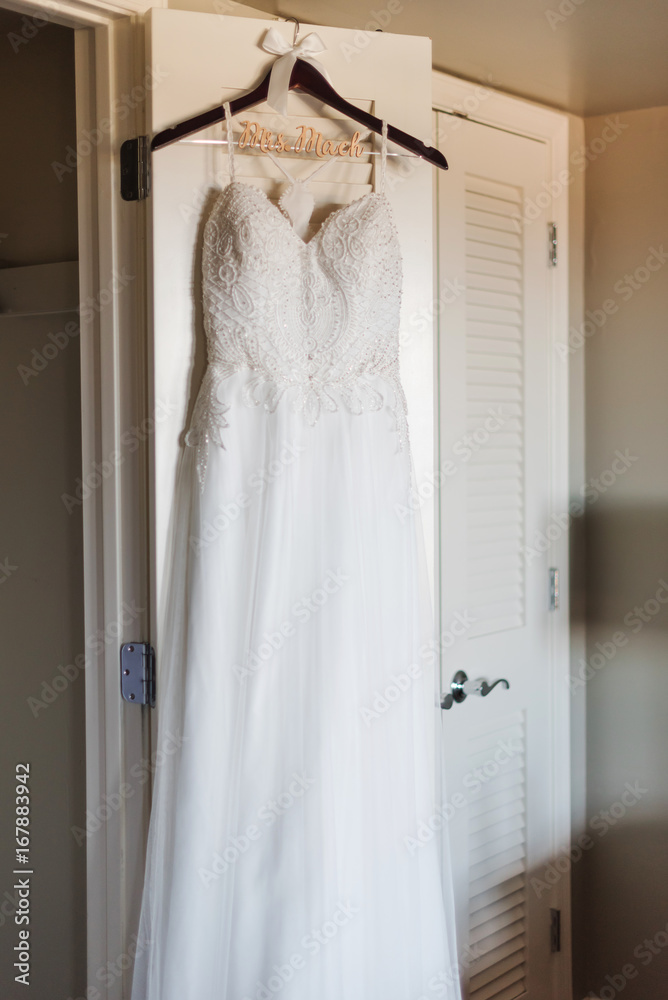 White Wedding Dress on Designer Hanger White Wedding Dress on Designer Hanger