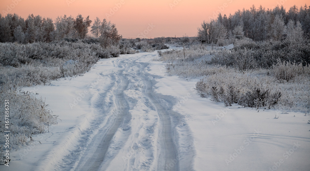 winter road in snow winter road in snow