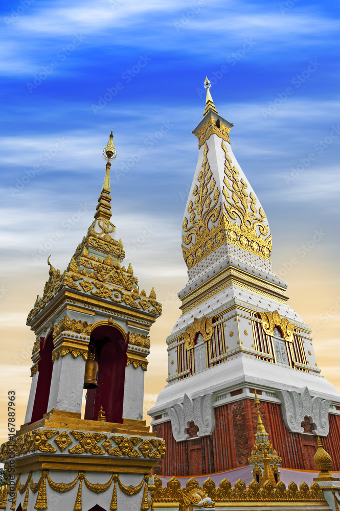 Temple of Phra That Phanom Stupa containing Buddha's breast bone, one of the most important Theravada Buddhist structures in the region, located in in Nakhon Phanom Province, northeastern Thailand