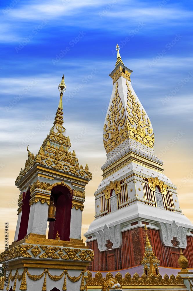 Temple of Phra That Phanom Stupa containing Buddha's breast bone, one of the most important Theravada Buddhist structures in the region, located in in Nakhon Phanom Province, northeastern Thailand Temple of Phra That Phanom Stupa containing Buddha's breast bone, one of the most important Theravada Buddhist structures in the region, located in in Nakhon Phanom Province, northeastern Thailand