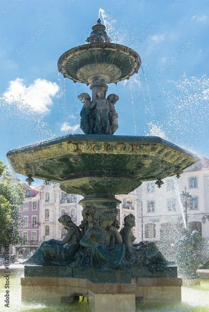 Lisbon, Rossio place, the fountain, Portugal
