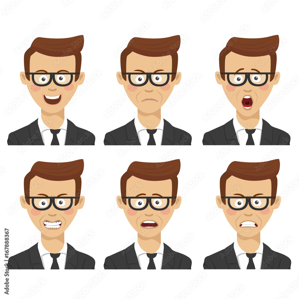 Young businessman with various avatar expressions set. Flat illustrations Young businessman with various avatar expressions set. Flat illustrations