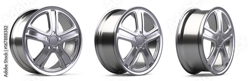 Aluminum alloy wheels set. 3D illustration high quality resolution.