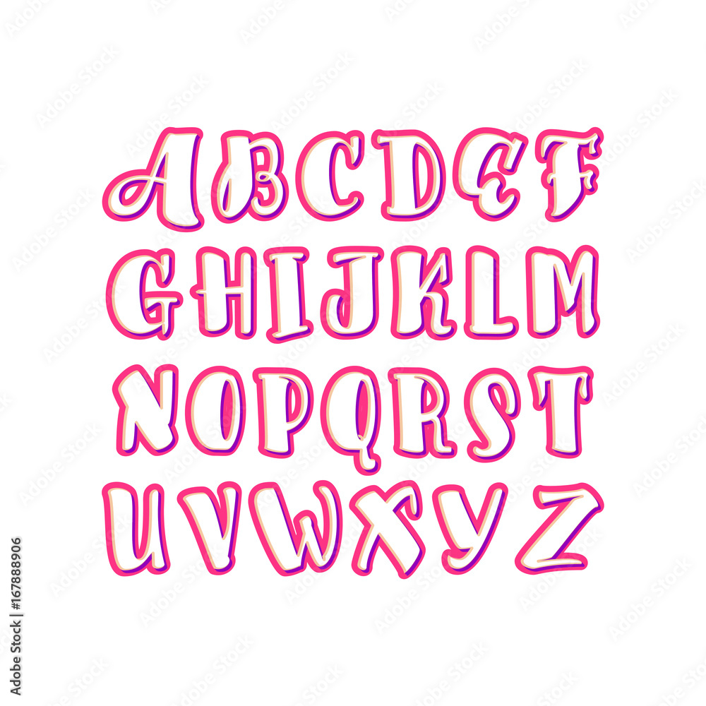 Vector Alphabet. Game font Unique Custom Characters. Hand Lettering for Designs - logos, badges, postcards, posters, prints. Modern brush handwriting Typography.
