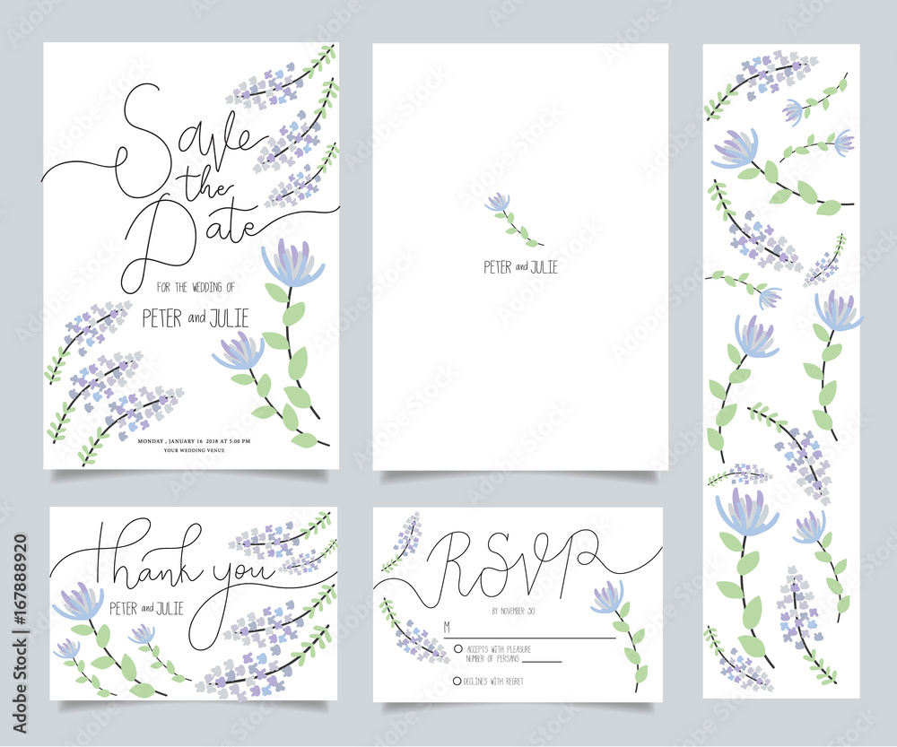 wedding invitation card template set with text