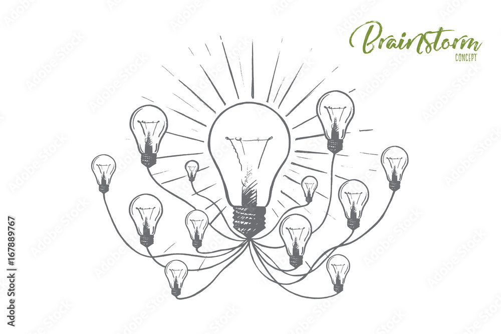 Brainstorm concept. Hand drawn lightbulbs as a symbol of new ideas. Ideas for effective business isolated vector illustration. Brainstorm concept. Hand drawn lightbulbs as a symbol of new ideas. Ideas for effective business isolated vector illustration.