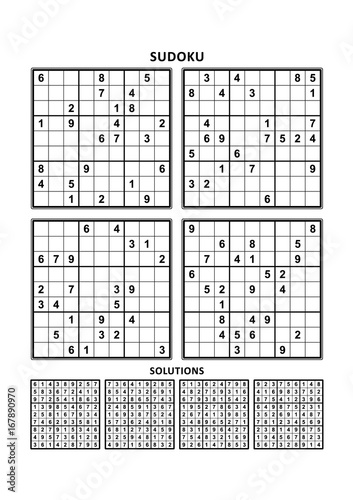 Four sudoku puzzles of comfortable (easy, yet not very easy) level, on A4 or Letter sized page with margins, suitable for large print books, answers included. Set 7.
