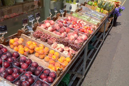 Fruit display outside greengrocers shop