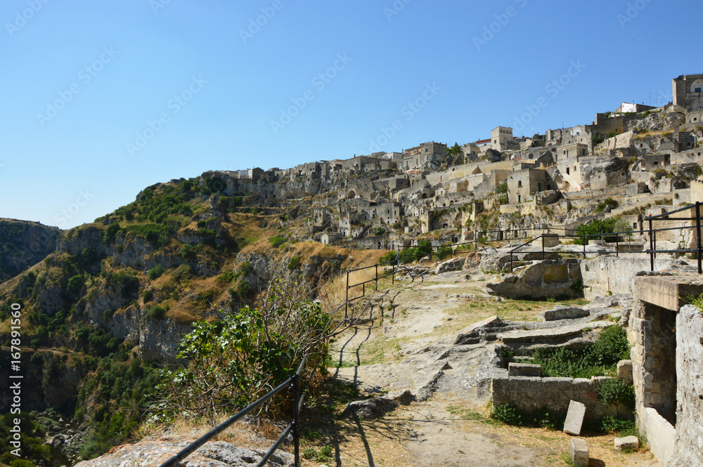 Spectacular view of typical stones of Matera (Sassi di Matera) UNESCO World Heritage Site and European Capital of Culture 2019, Matera, Basilicata, Italy