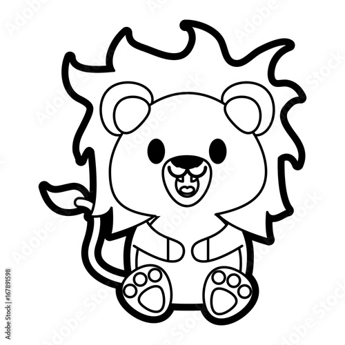 Flat line uncolored lion over white background vector illustration