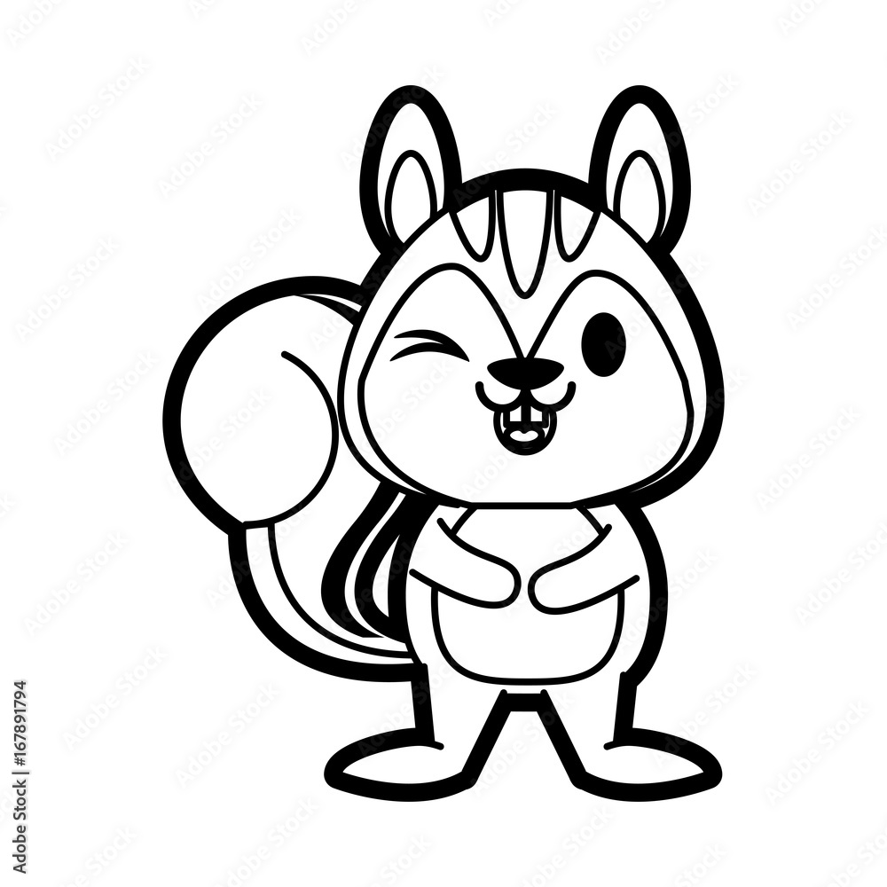 Obraz premium Flat line uncolored chipmunk over white background vector illustration