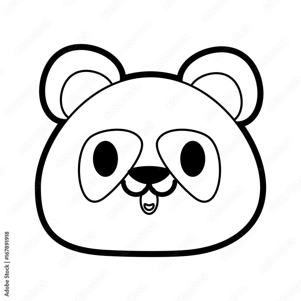 Flat line uncolored panda bear over white background vector illustration