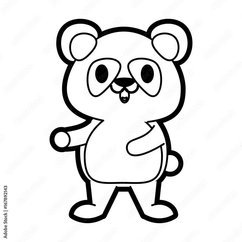 Flat line uncolored panda bear over white background vector illustration Flat line uncolored panda bear over white background vector illustration