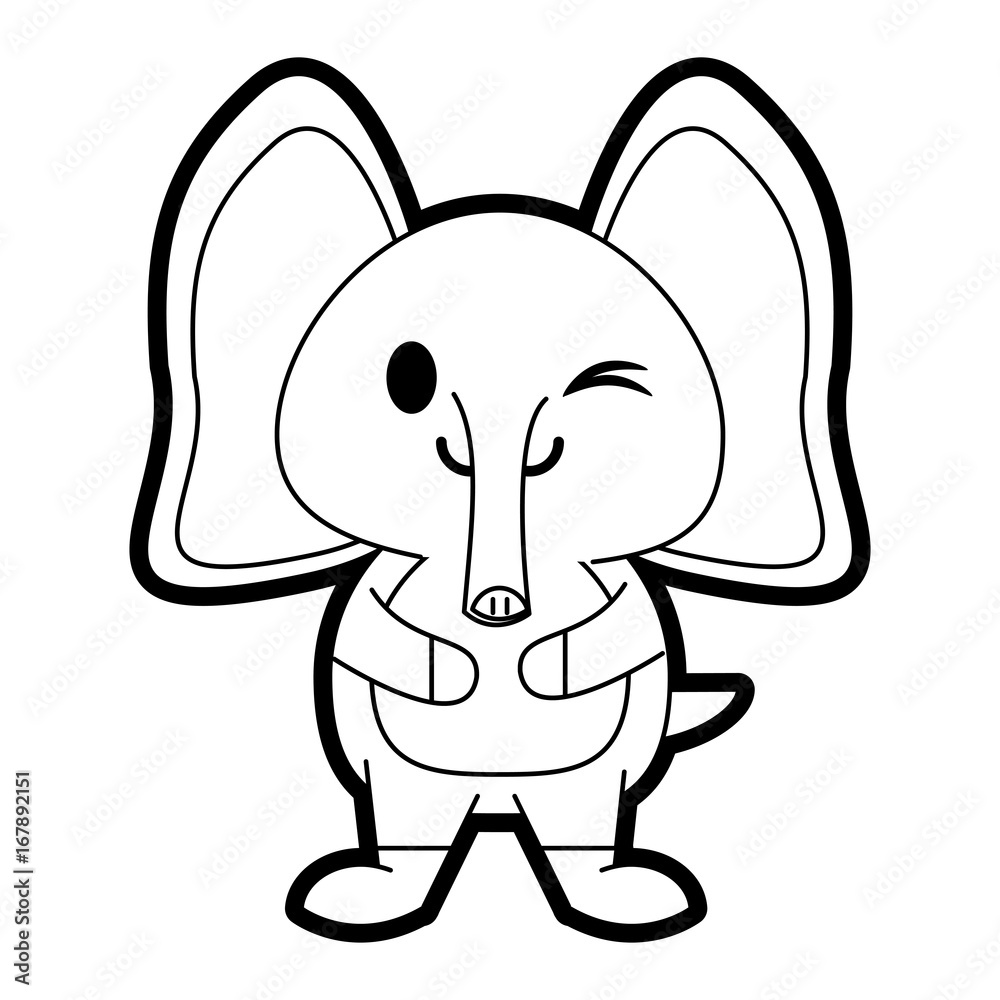 Obraz premium Flat line uncolored elephant over white background vector illustration