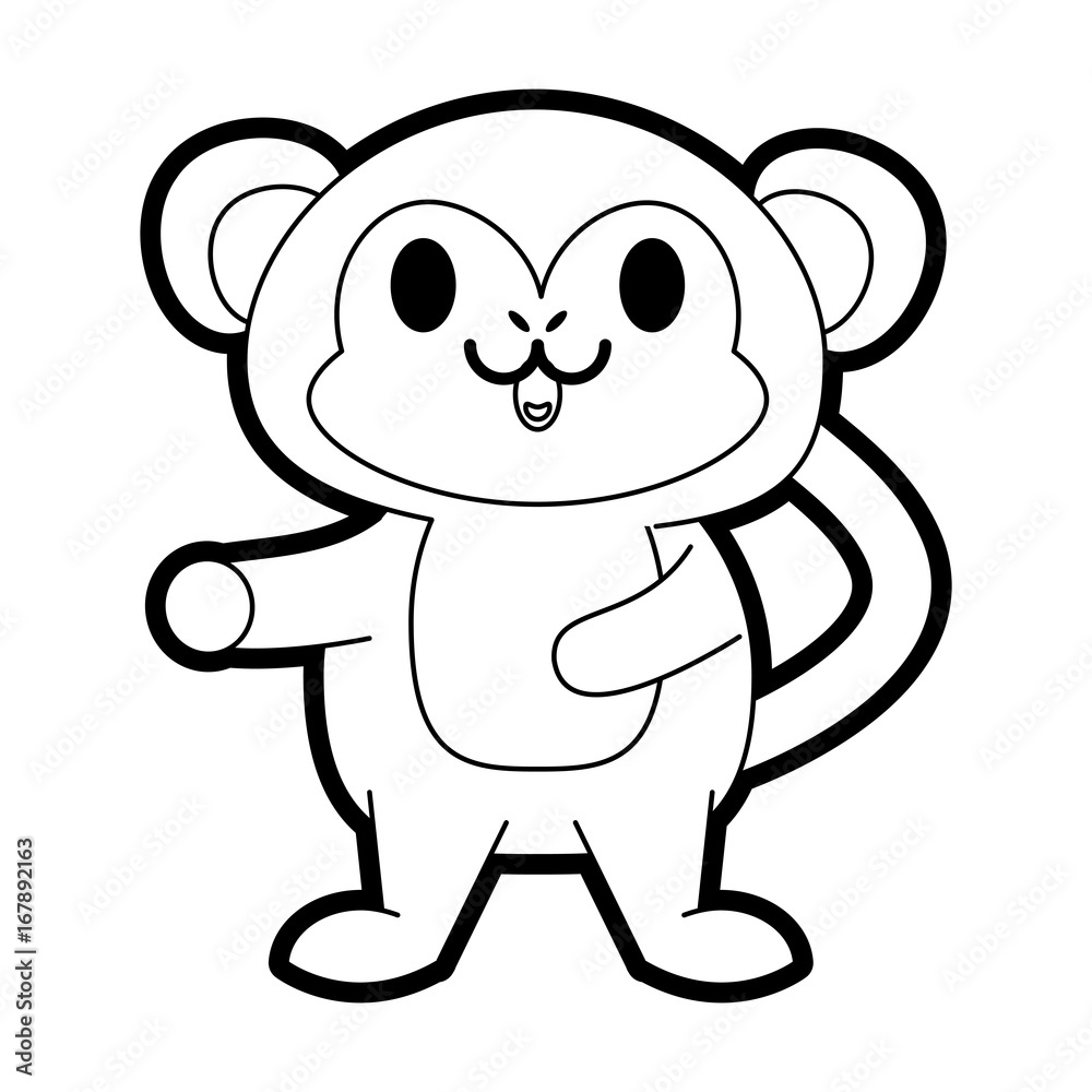 Flat line uncolored monkey over white background vector illustration