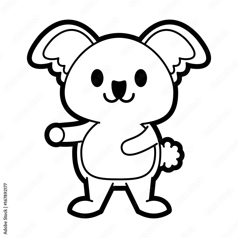 Flat line uncolored koala over white background vector illustration