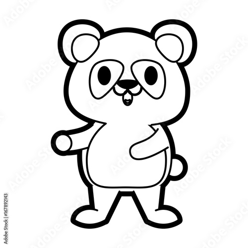 Flat line uncolored panda bear over white background vector illustration