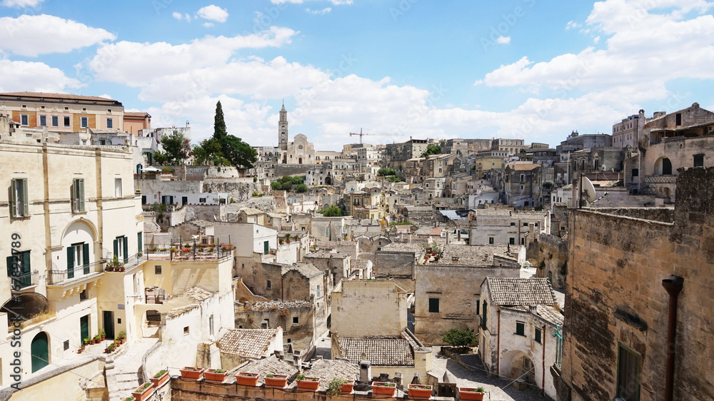 Cityscape of the picturesque old town of Matera (Sassi di Matera) with the characteristics ancient tuff houses. Matera is also UNESCO World Heritage Site and European Capital of Culture 2019, Italy 