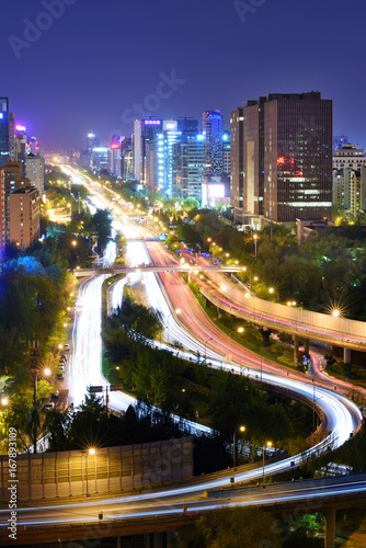 The Dongzhimen North Overpass at night in Beijing,China. photo