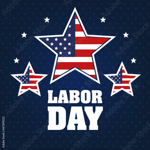 labor day stars with united states flag blue background vector illustration