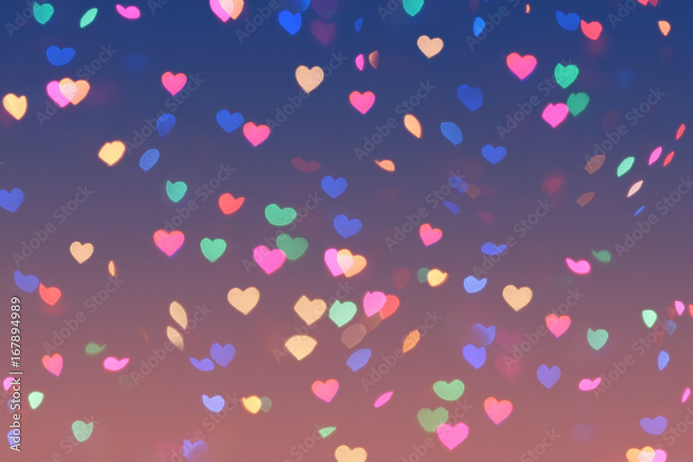 Bokeh hearts lights romantic background pink blue 1