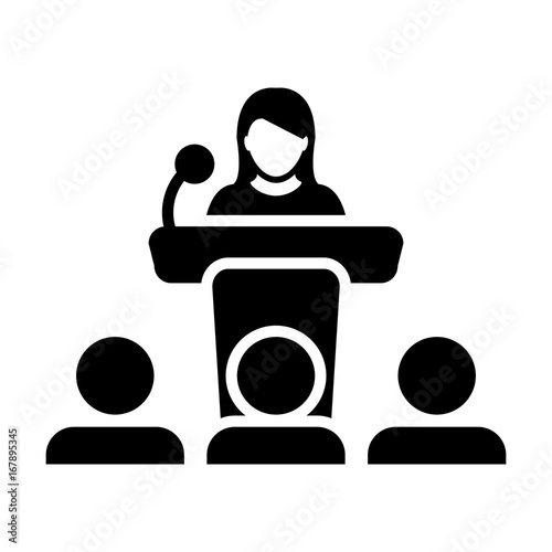Podium Icon with Microphone - Business Person on Public Speaking Glyph Pictogram Vector illustration