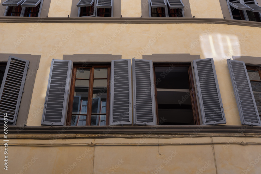 Details of the exterior of Italian buildings in Florence, Tuscany, Italy.