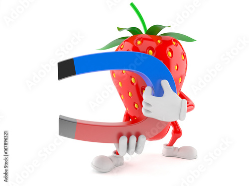 Strawberry character holding magnet