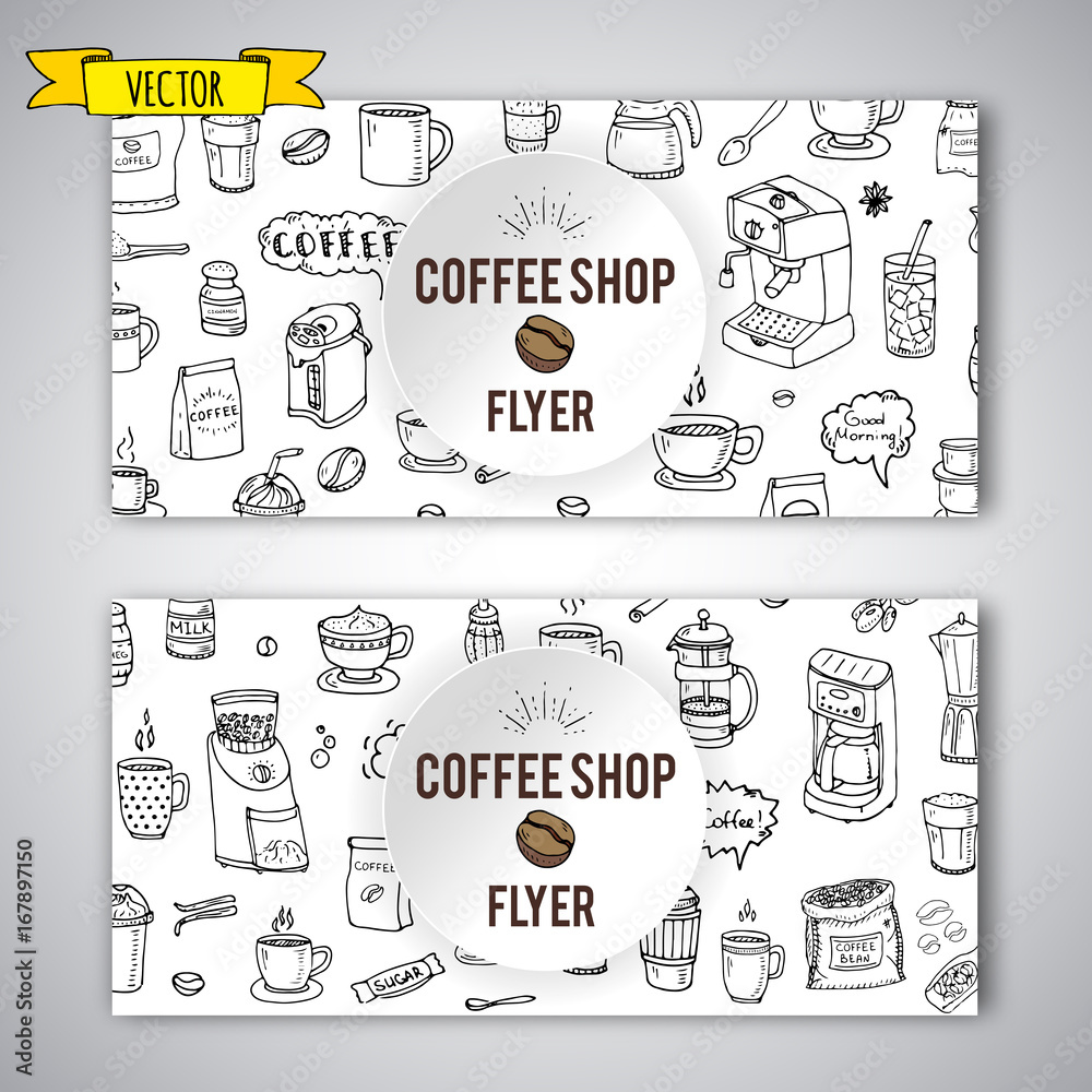Hand drawn doodle Coffee time icon set Vector illustration isolated ...