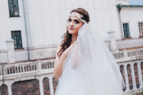 Beautiful bride in a light and airy wedding dress